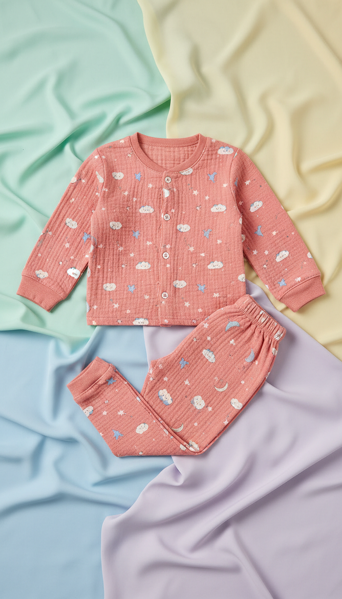 Ensemble de nuit fille deux pièces, teinte corail