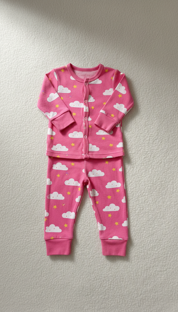 Pyjama bébé en bambou, imprimé rose